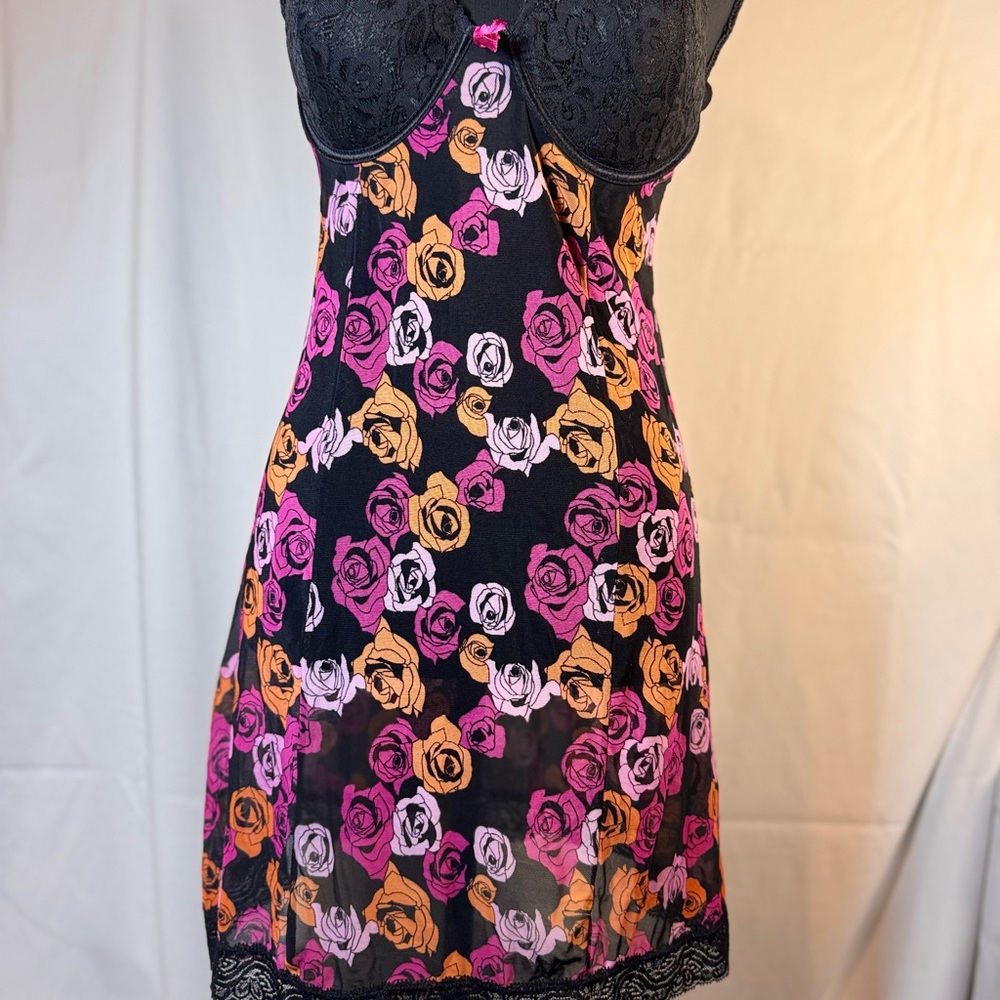 Lace Floral Chemise slip nighty lingerie size L- Black, Pink, Orange